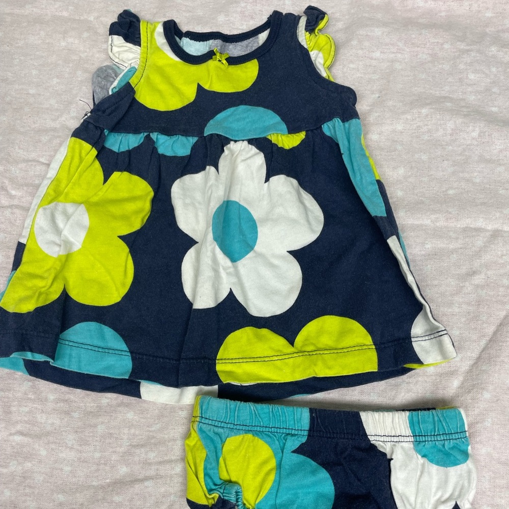 Carters blue green floral 2 piece summer baby girl outfit